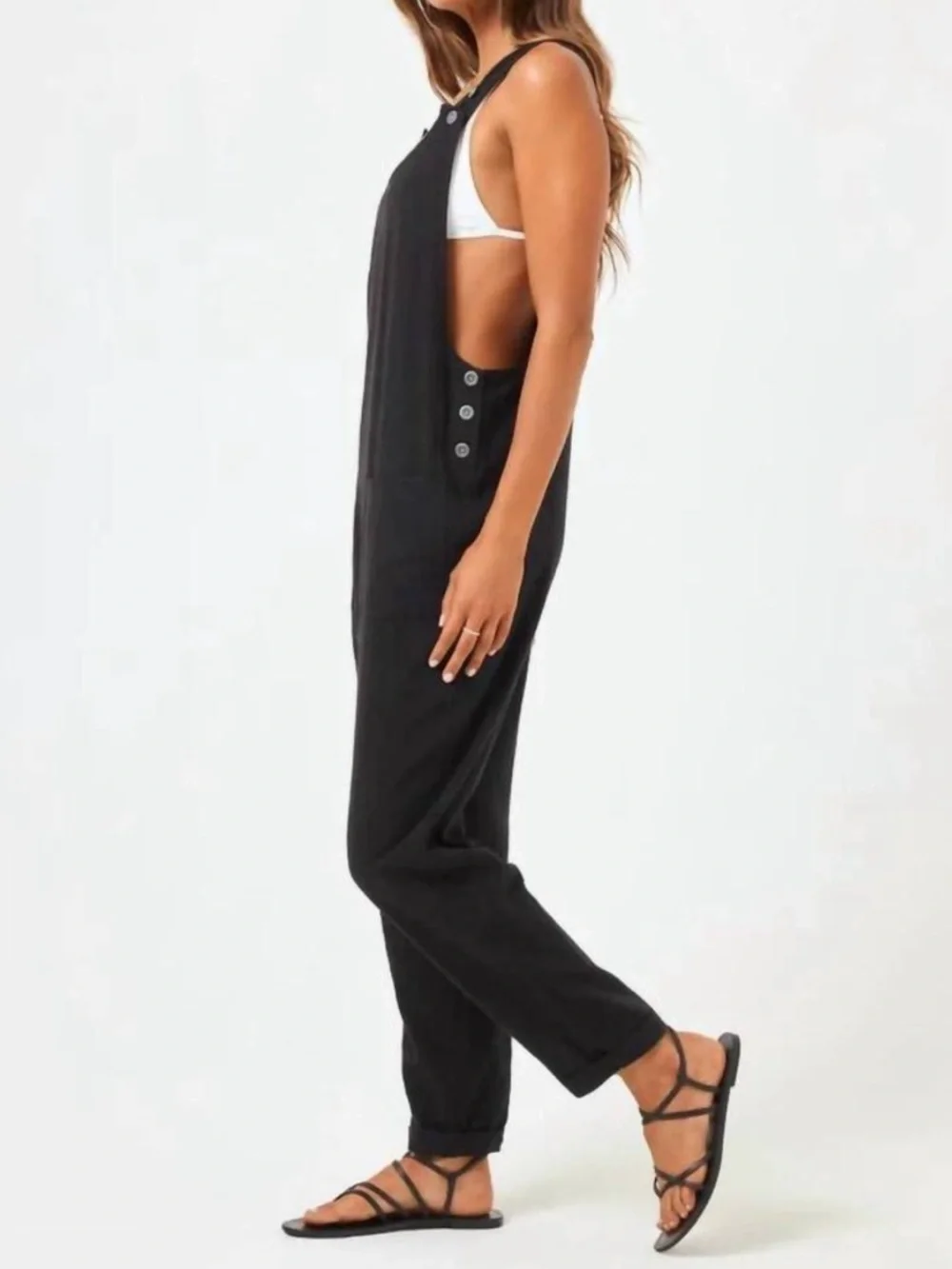 NEW L*SPACE Freya Jumpsuit Black Size XS Sleeveless Cotton NWT Casual Neutral